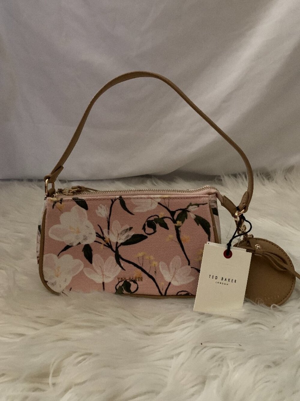 TED BAKER LONDON Floral Canvas Convertible Wristlet Clutch Bag in Pink/Taupe